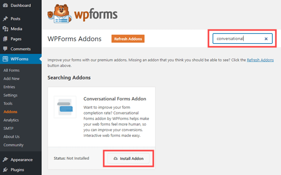 Installing the conversational forms addon in WPForms