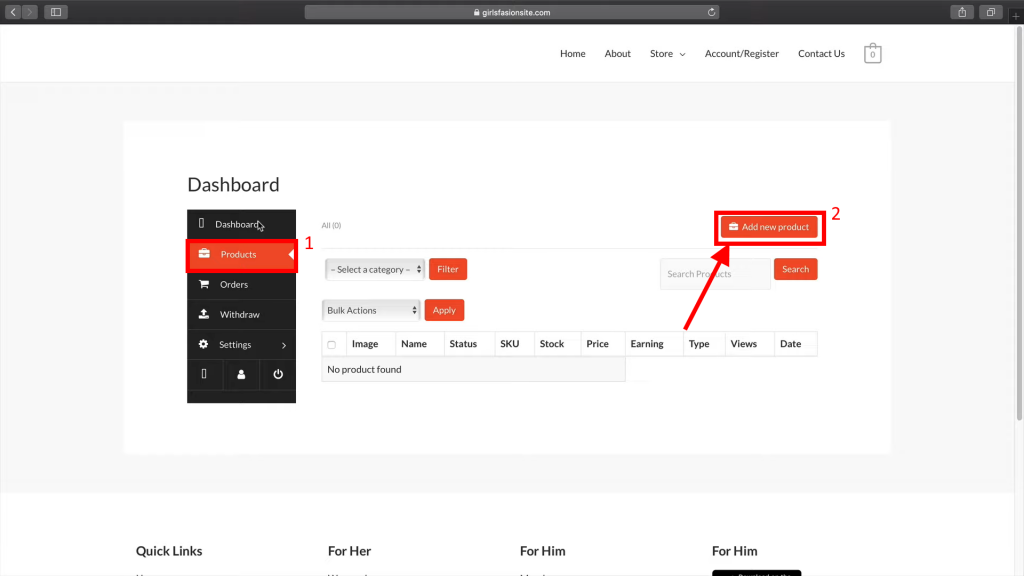 A vendor dashboard in a marketplace WordPress Website
