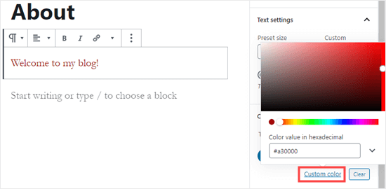 Picking a custom text color for your block