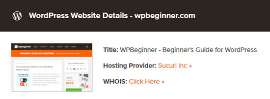 The theme detector tool lists Sucuri as the host for WPBeginner