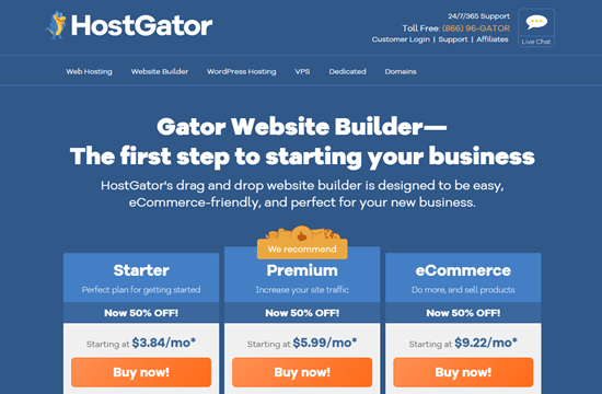 The Gator website builder's homepage