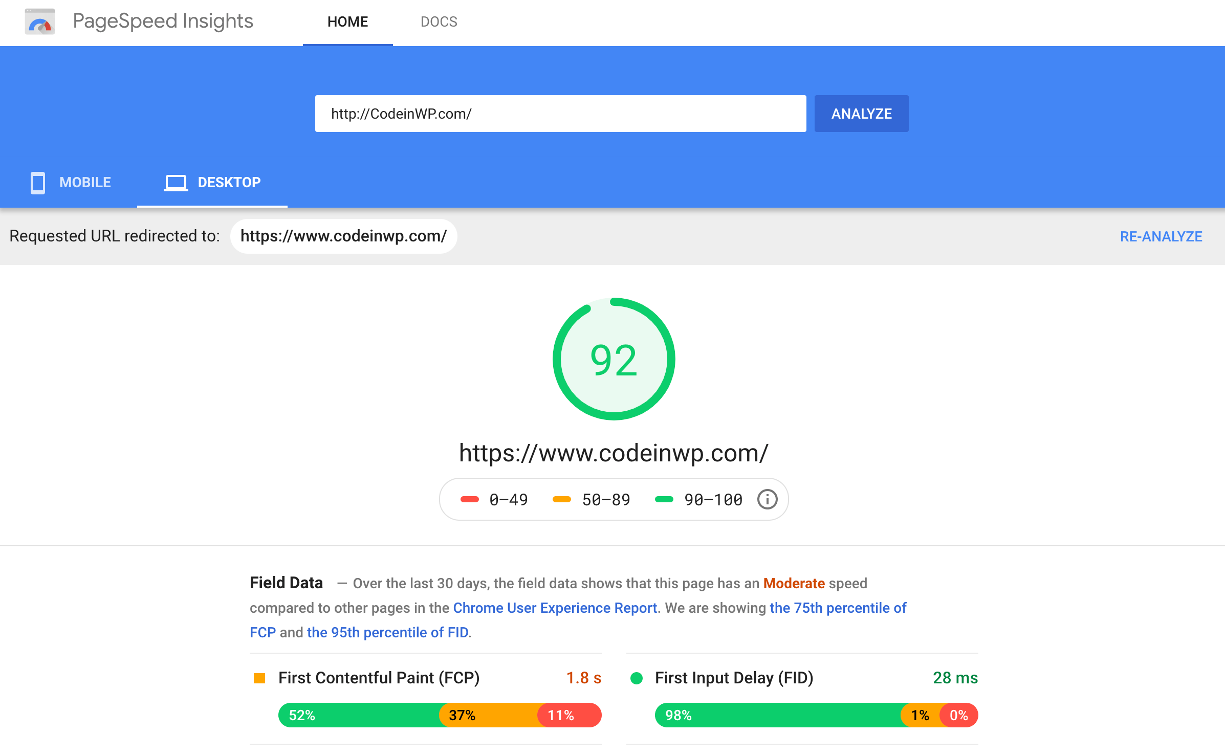 pagespeed insights test