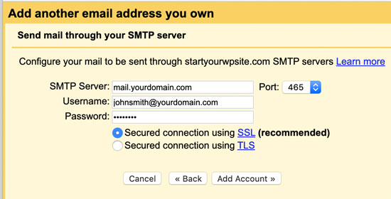SMTP information