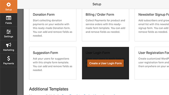 Load login form template