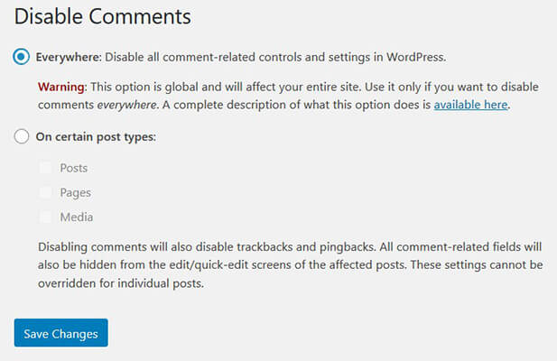 disable comments settings