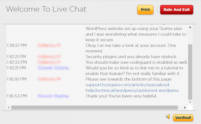 HostGator's live chat.