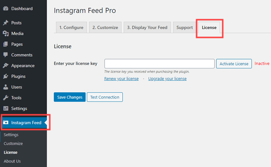 Adding your Instagram Feed license