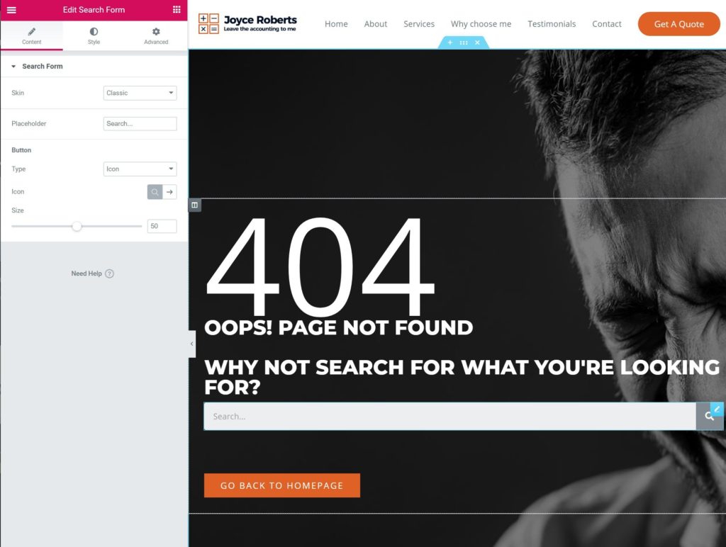 Design template - custom 404 page wordpress