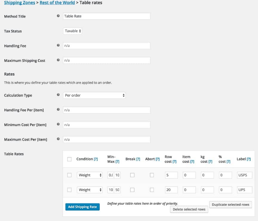 Table Rate Shipping plugin
