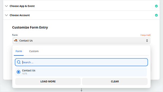 Choose the form you want to use from the dropdown list