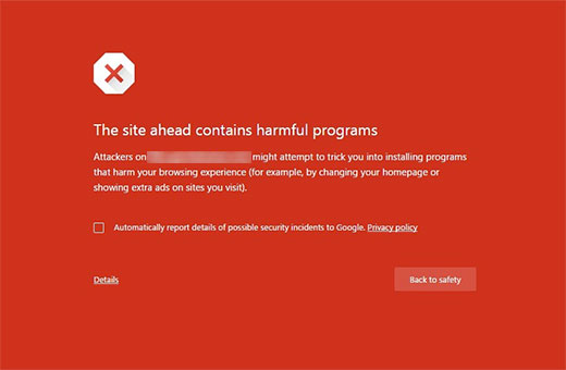 Harmful programs error in Google Chrome