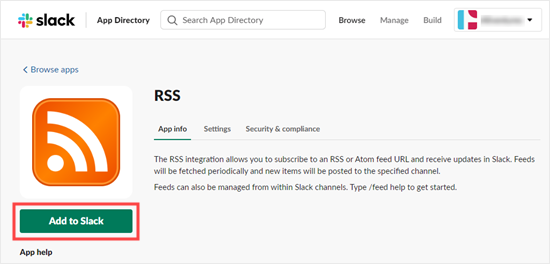 Adding the RSS app to your Slack workspace
