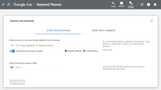 Enter a keyword into the Google Keyword Planner