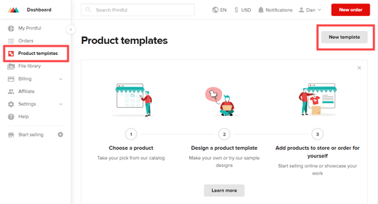 Creating a new product template in Printful