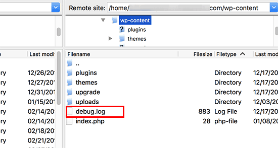 Debug log file in WordPress