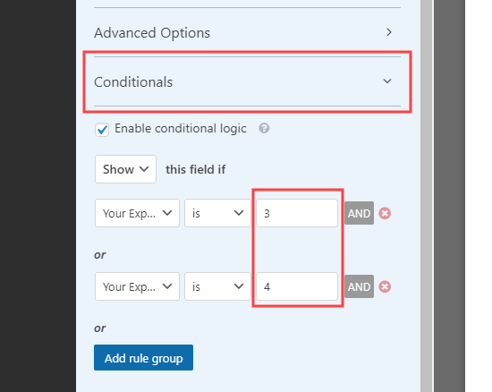Opening up and editing the conditional logic for the field in WPForms