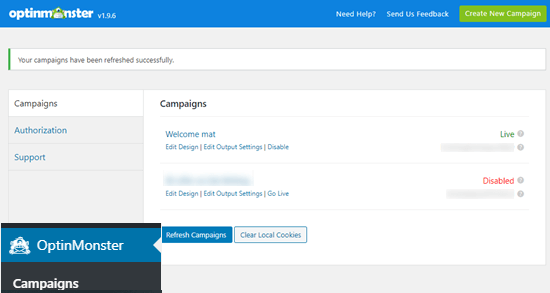 Viewing your OptinMonster campaigns in your WordPress dashboard