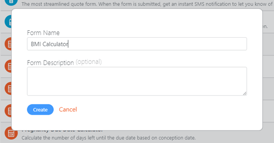 Type in a name for your BMI calculator form