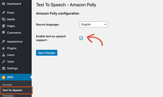 Enable text to speech