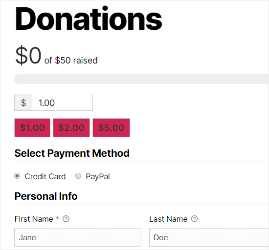 An example of a tip jar created using GiveWP
