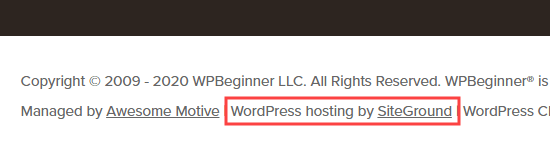 WPBeginner hosting details shown in the footer
