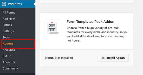 Install template pack addon