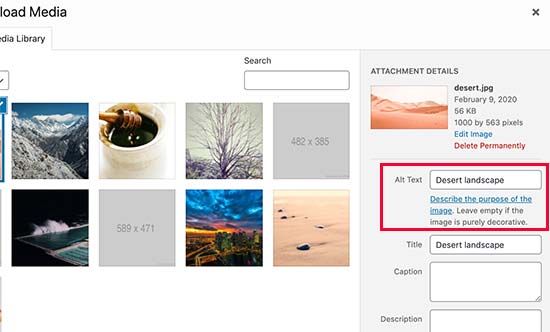 Adding alt text and title to images in WordPress