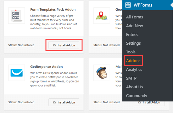 Adding the form templates pack addon to WPForms