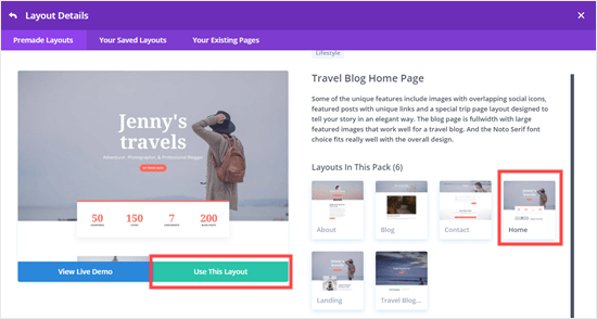 Choose the layout you want to use in Divi
