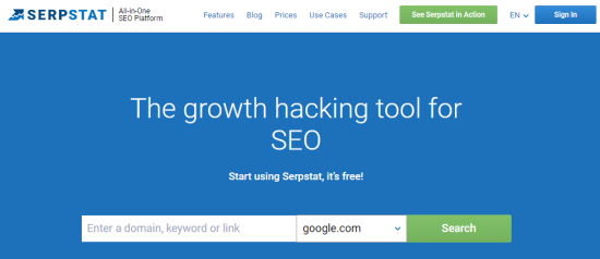 The Serpstat tool's front page