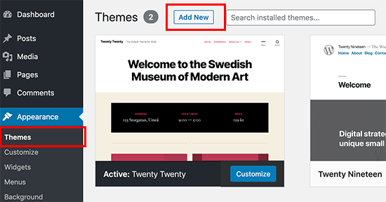 Add new theme in WordPress admin area