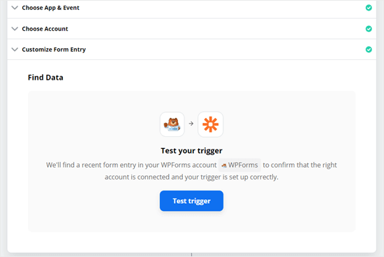 Testing your trigger in Zapier
