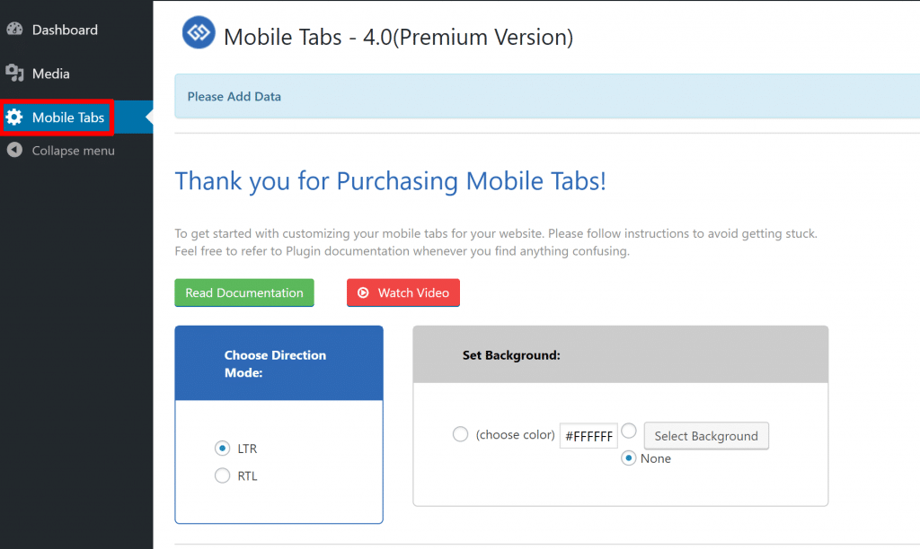 mobile tabs settings