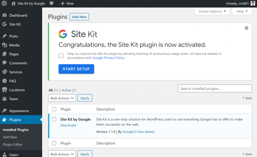 Google Site Kit for WordPress setup