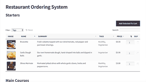 Restaurant ordering system