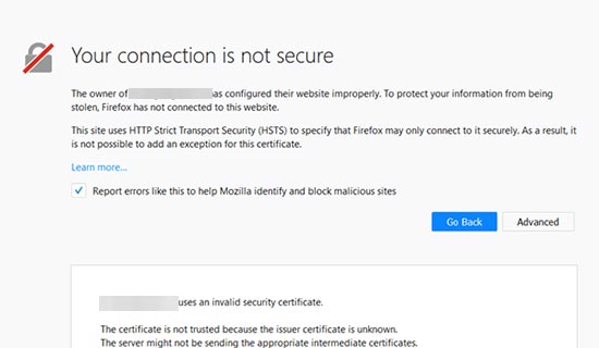 Connection not secure error in Google Chrome