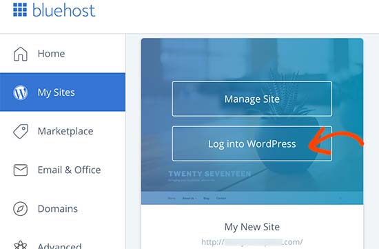 Bluehost login to your WordPress site