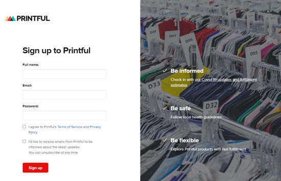 Enter your details to sign up for Printful