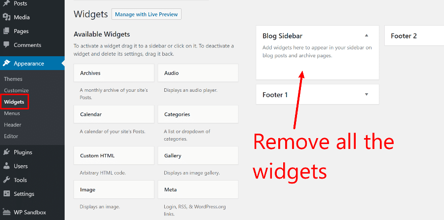 remove wordpress sidebar widgets