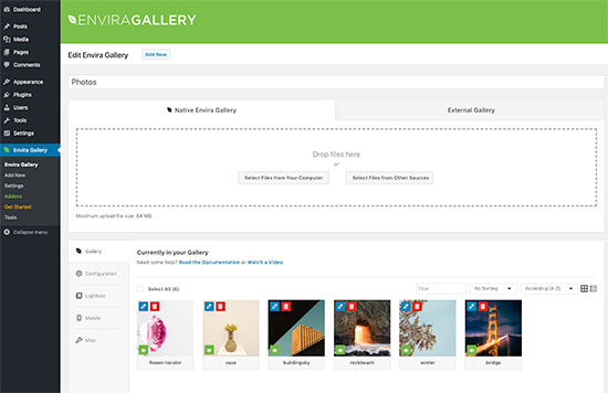 Envira Gallery user interface